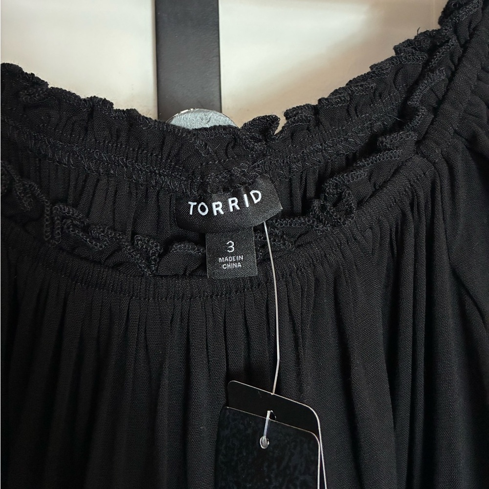 Torrid Black Rayon Slub Waist Detail Blouson Sleeve Blouse NWT Size 3X - Picture 9 of 11